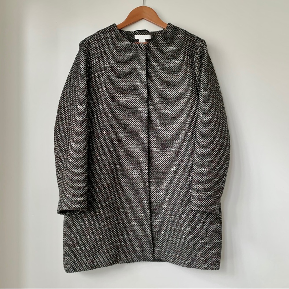 H&M | CLASSIC RAINBOW DARK TWEED STRUCTURED MID COAT MINIMALISTIC A-LINE (NWOT)